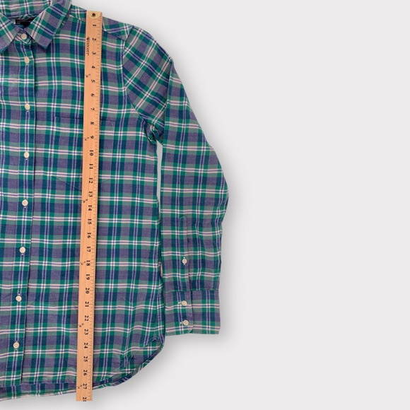 J.Crew Boy Fit Plaid Flannel Shirt Green Blue 4 - Picture 8 of 10